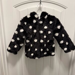 Polka Dot Faux Fur Kids Jacket - Black and White